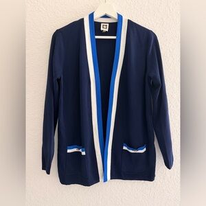 Anne Klein Navy Cardigan with White & Blue Trim
